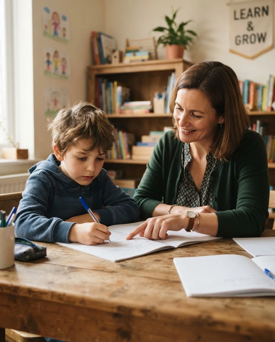 Une enseignante accompagne un enfant
